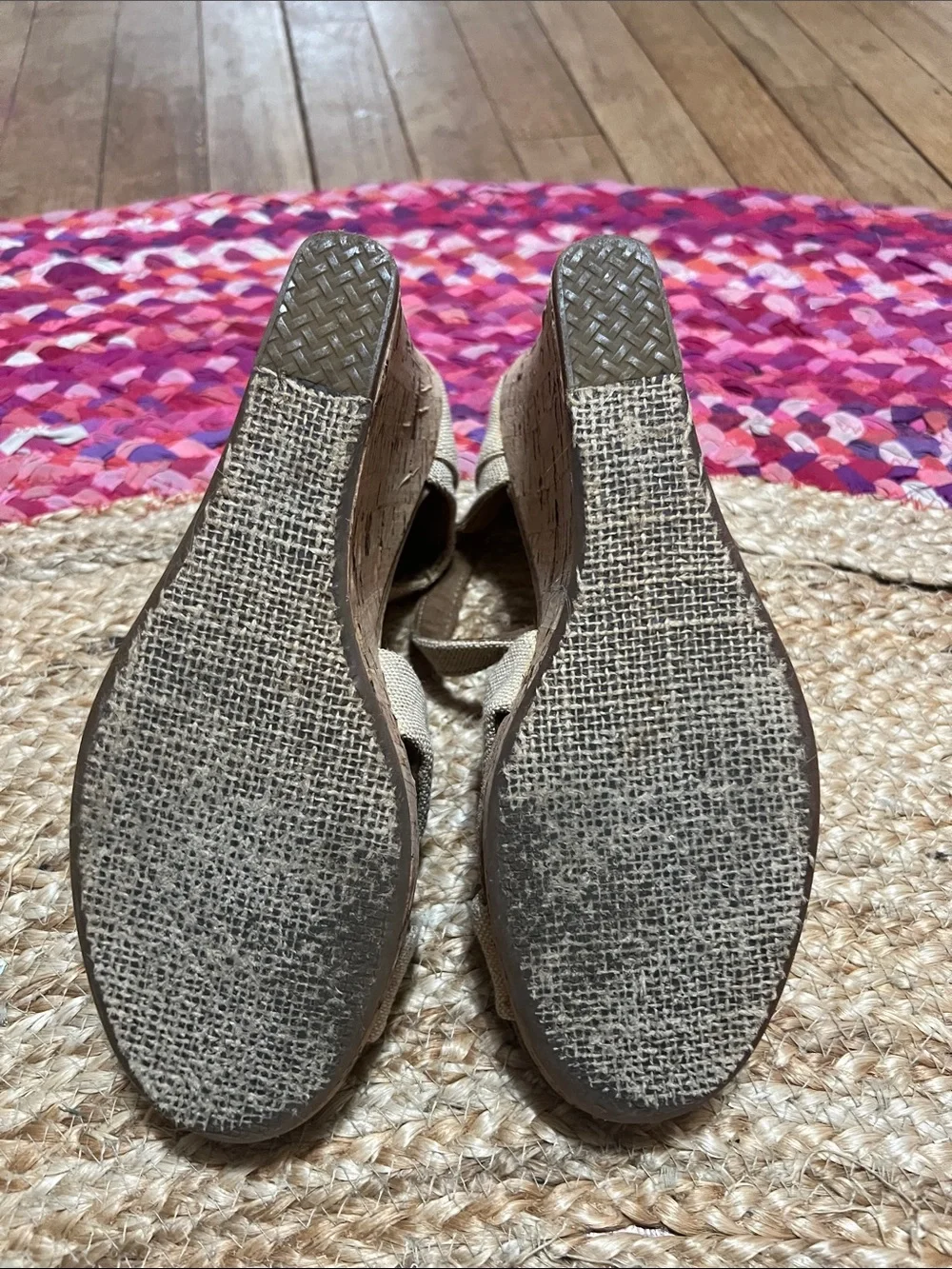 TOMS Beige Crisscross Ankle-Strap Wedge Sandals excellent condition